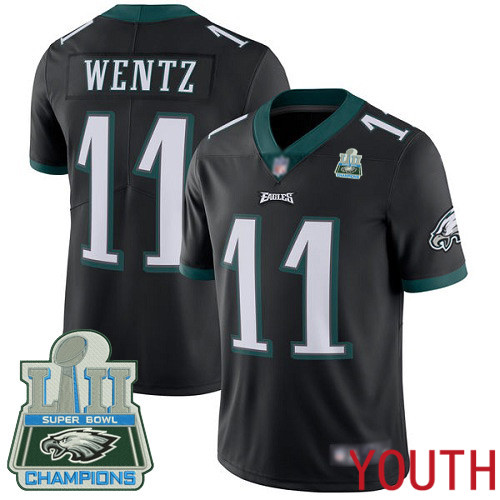 Youth Philadelphia Eagles #11 Carson Wentz Black Alternate Vapor Untouchable NFL Jersey Limited Player Super